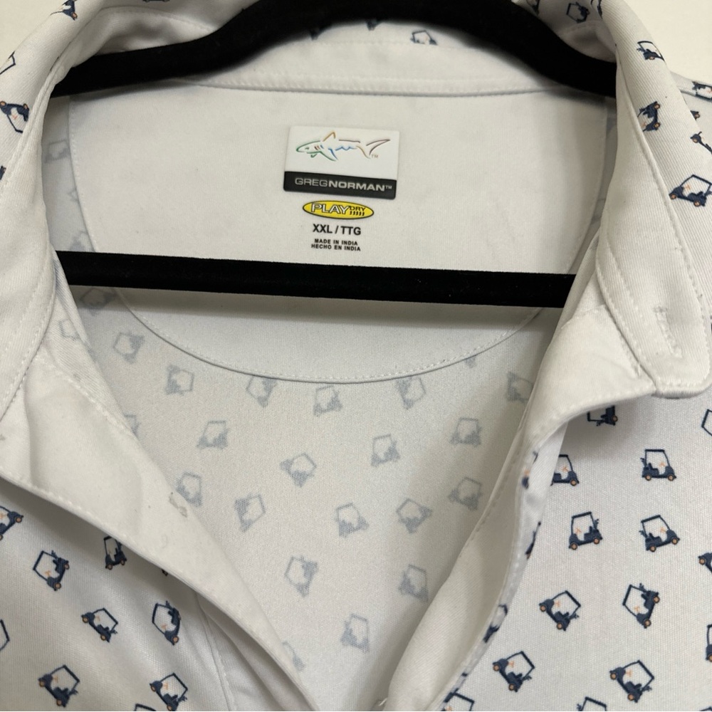 Greg Norman Collection White and Black Patterned Polo - Picture 2 of 5